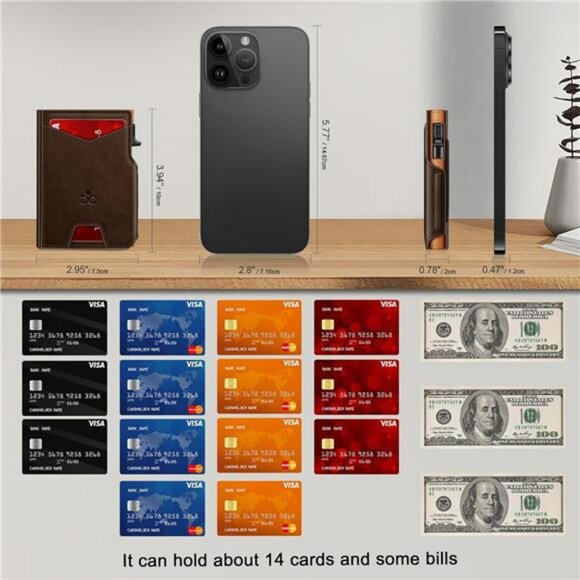 Slim RFID Blocking Wallet for Men Pop Up Card Holder Bifold Metal Credit Case - Picture 6 of 7